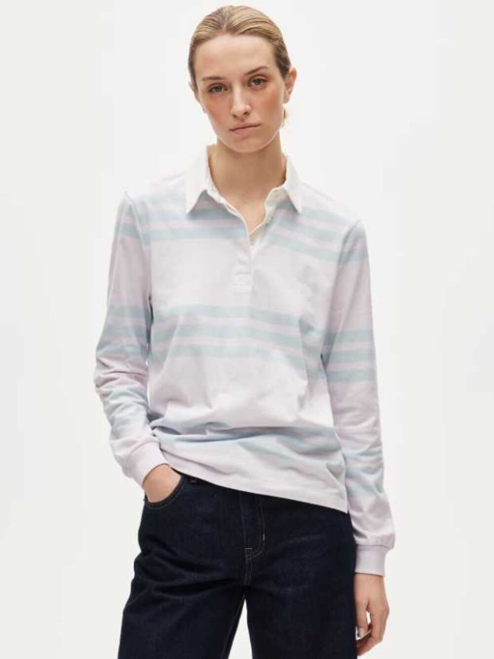 New XS J.Crew boyfriend jersey rugby longsleeve polo shirt in Lavender stripe